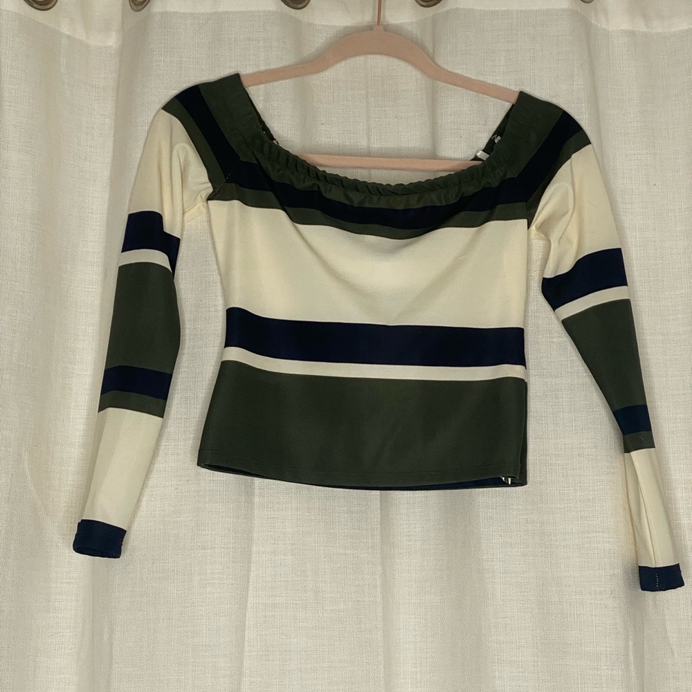 Striped Long Sleeve Top in Cream and Green